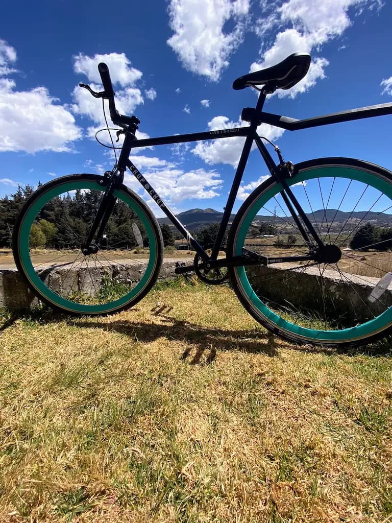 Photo of my bicycle with the landscape in the background.