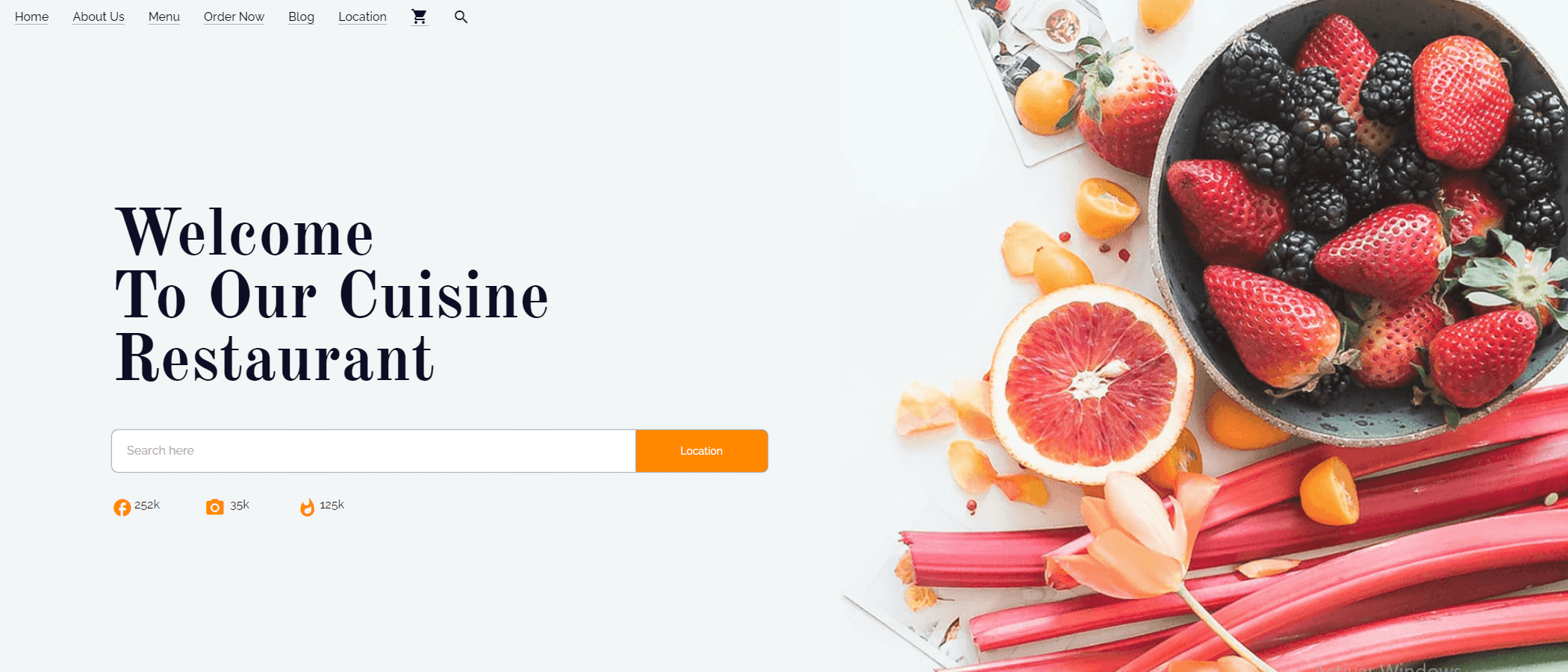 Image of the Home section of my 'Cuisine Restaurant' project.