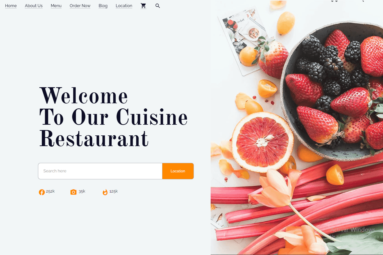 Image of the Home section of my 'Cuisine Restaurant' project.