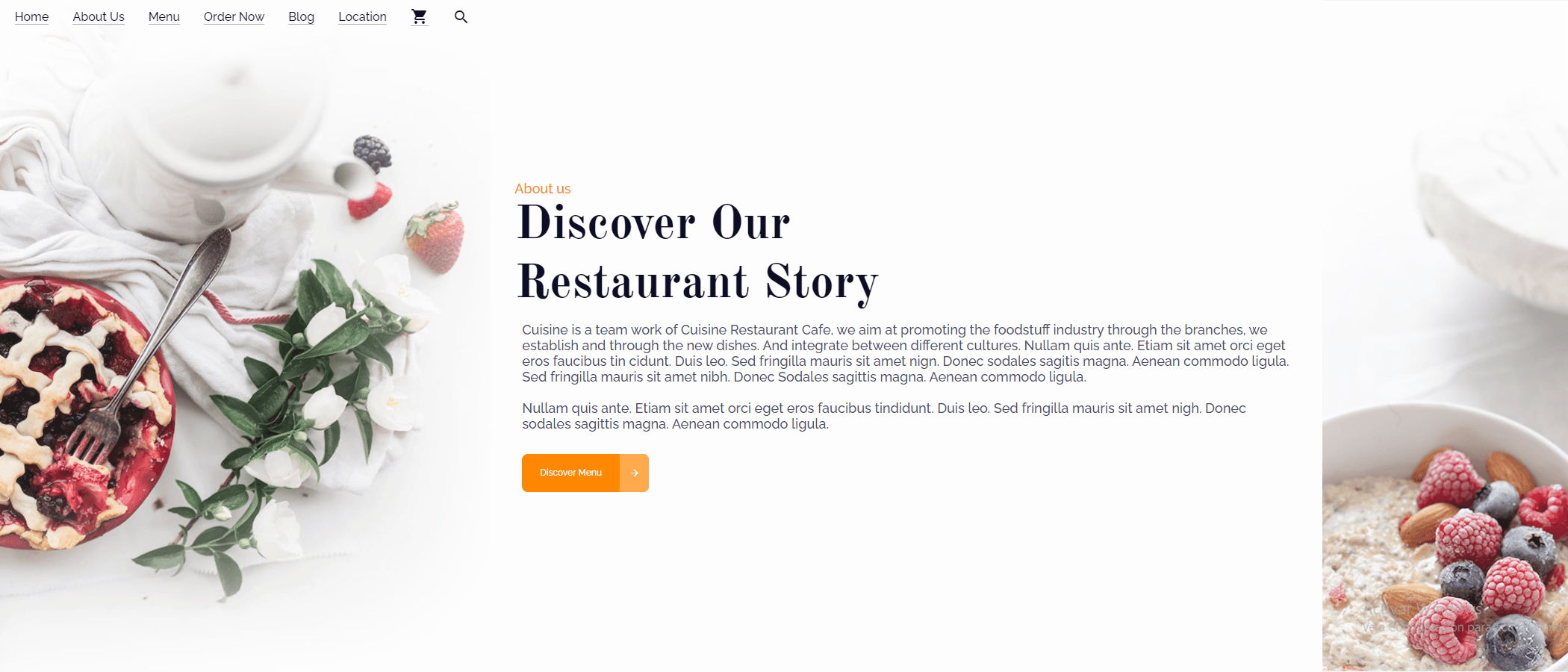 Image of the About Us section of my 'Cuisine Restaurant' project.