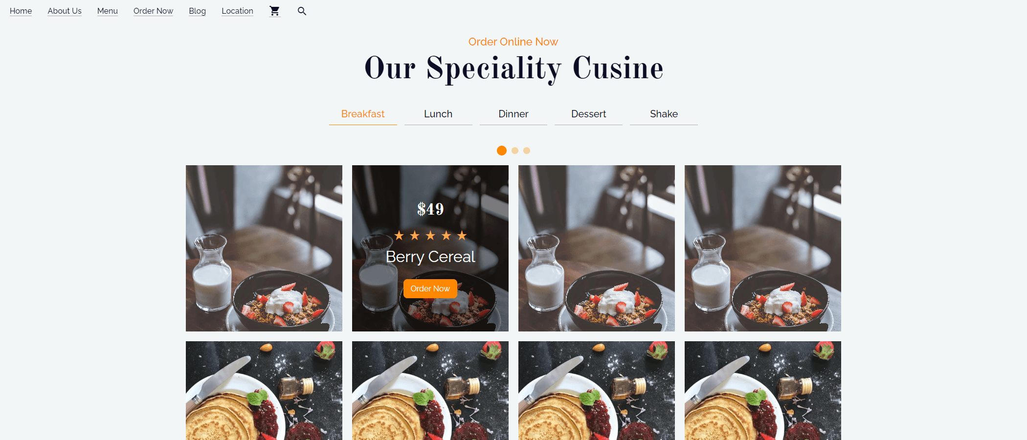 Image of the Menu section of my 'Cuisine Restaurant' project.