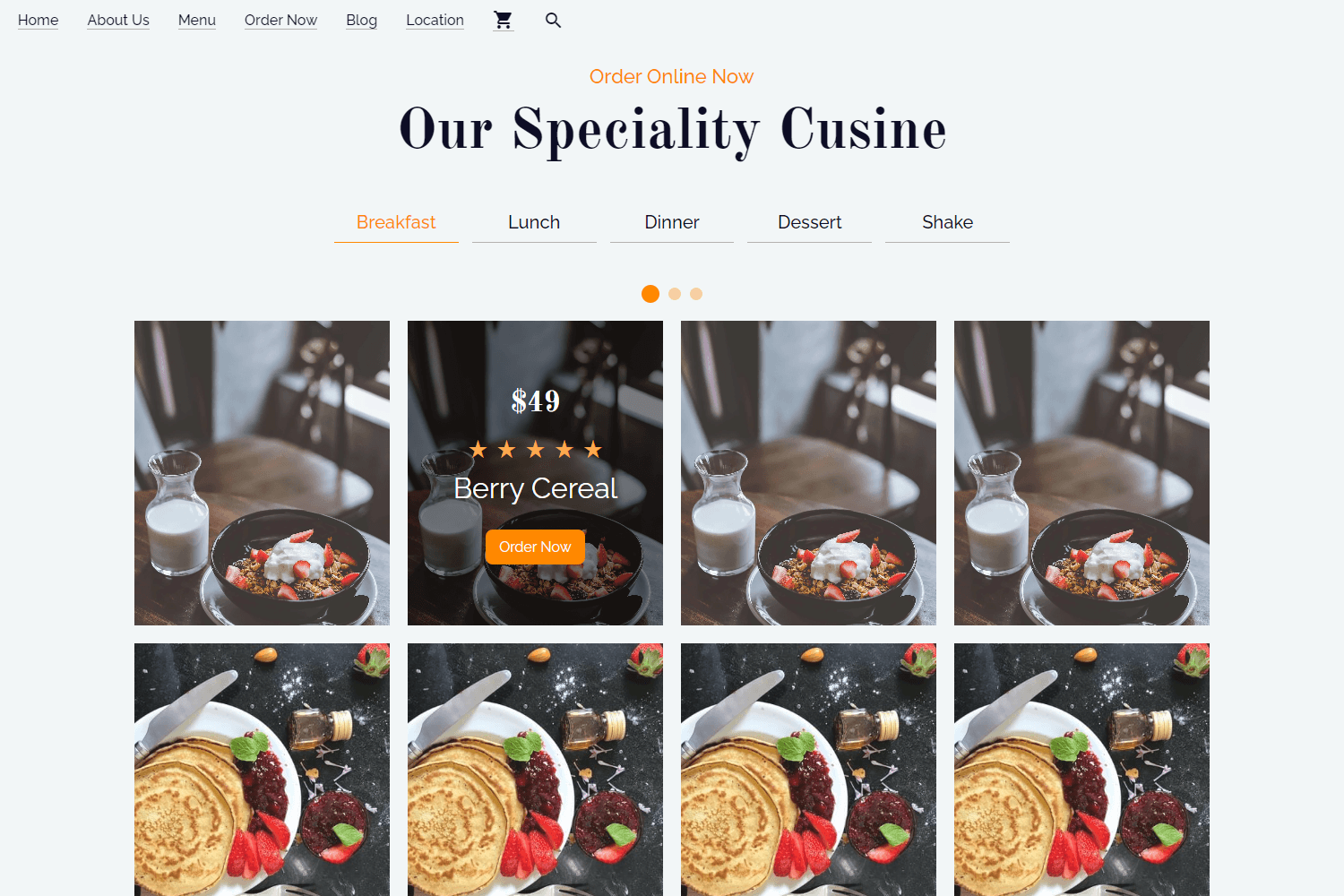 Image of the Menu section of my 'Cuisine Restaurant' project.