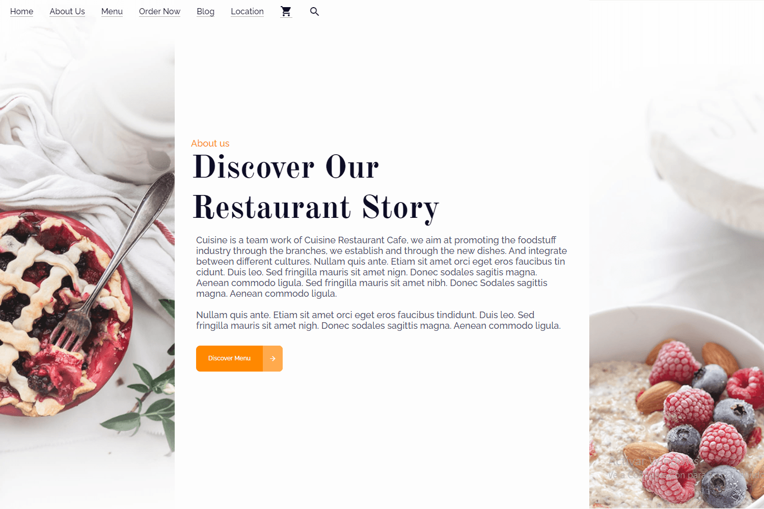 Image of the About Us section of my 'Cuisine Restaurant' project.