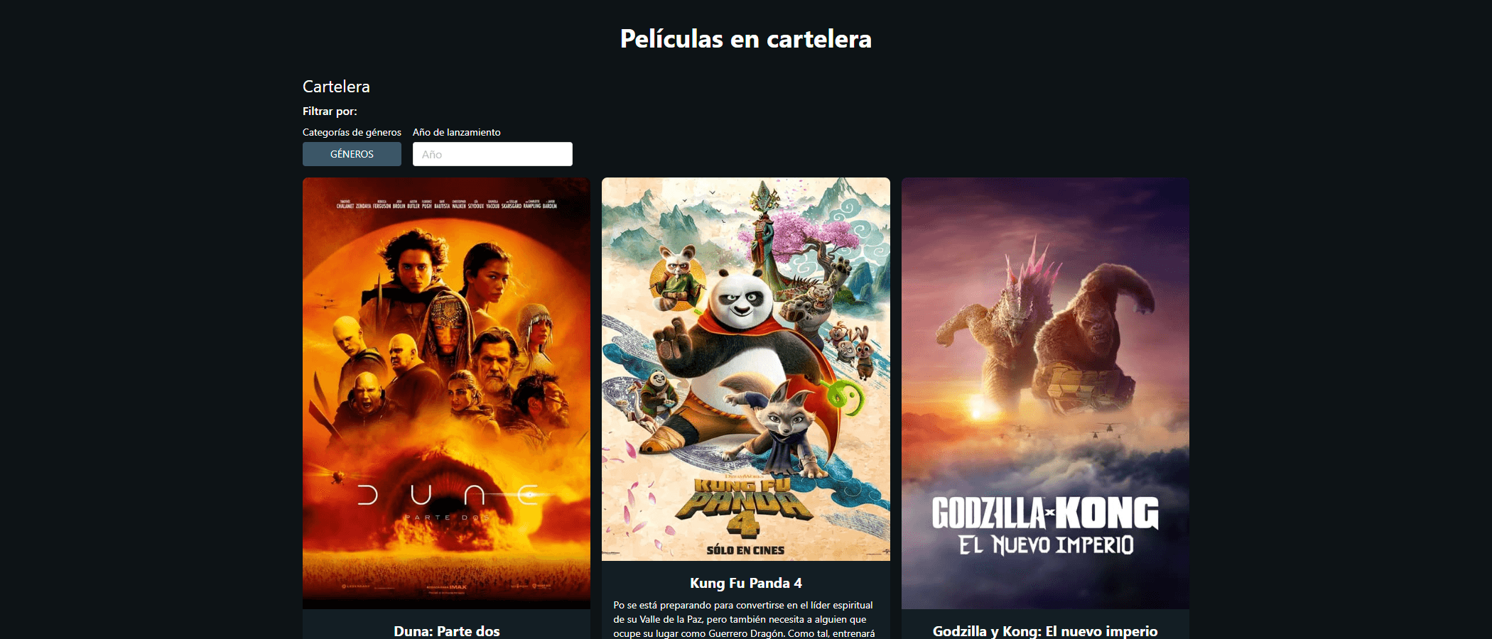 Imagen de la página de home de mi proyecto "Movies app".