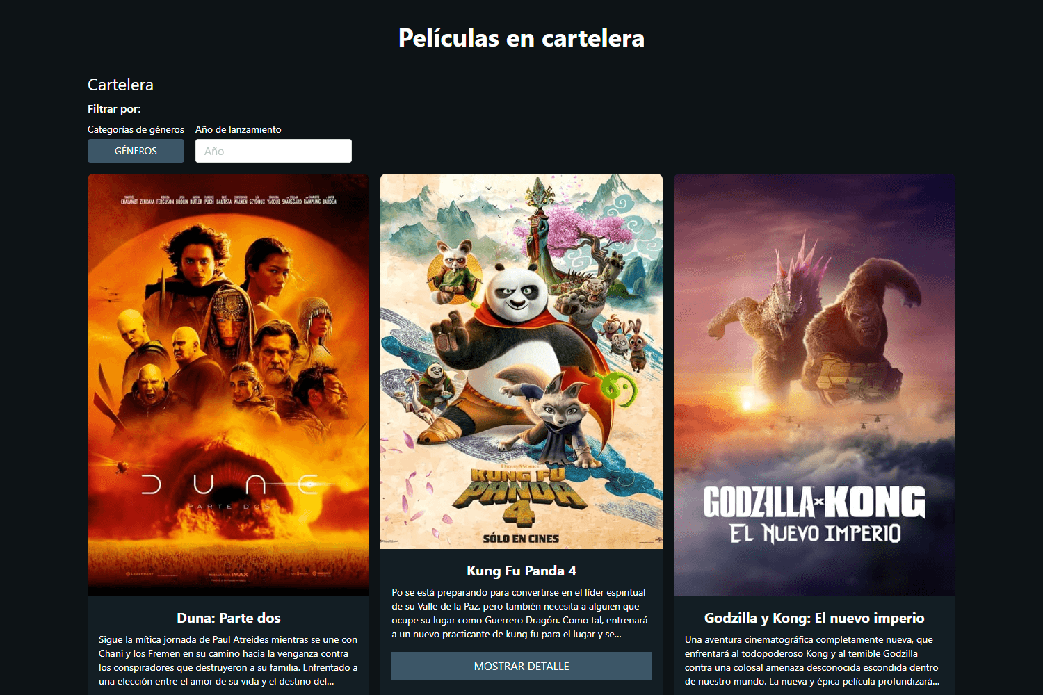 Imagen de la página de home de mi proyecto "Movies app".